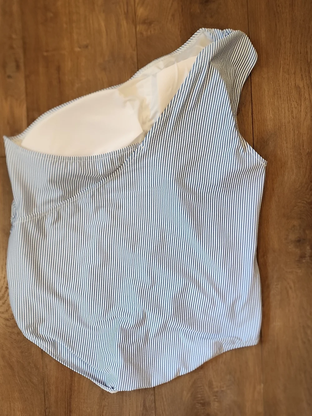 J. Crew Ruched One-Shoulder One-Piece Swimsuit in Seersucker Stripe size 24 NWT